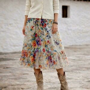 Vintage 70s Cotton Floral Skirt Size 6 Cottagecore Fairy Romantic Doen